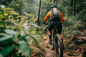 Fototapeta na wymiar Bicycle trekking over rough terrain in the mountains forest