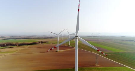 Aerial wiev of windmills farm. Power Energy Production