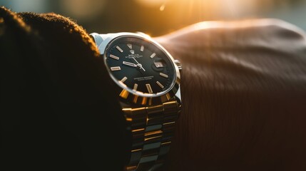 A contemporary luxury watch effortlessly adorning a sleek wrist. - obrazy, fototapety, plakaty