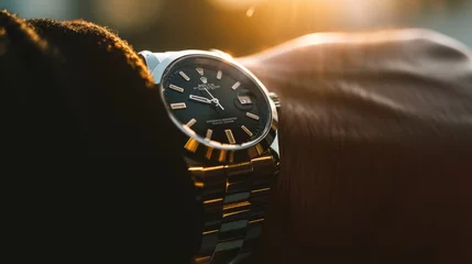 Foto op Plexiglas A contemporary luxury watch effortlessly adorning a sleek wrist. © stocker