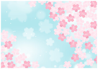 桜の花が美しい春の桜フレーム背景22青色