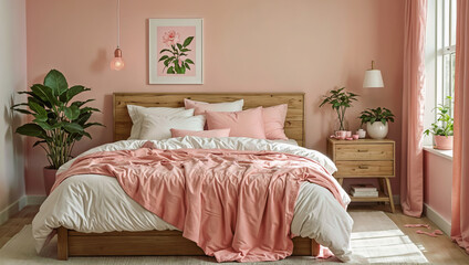 The interior of the bedroom is in pastel colors.