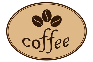Coffee label with beans in brown oval vector design