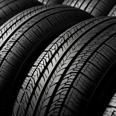 Set of brand new car tires background