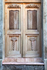 Fototapeta premium New woodwork in a door of an unfinished house in Cuba