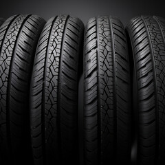 Set of brand new car tires background