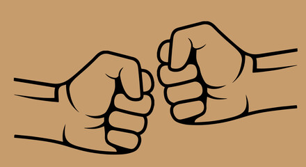 two fists on top of each other black outline on a light brown background