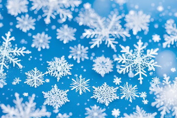 Fototapeta na wymiar Set of different snowflakes isolated on white background. Macro photo of real snow crystals. Generative AI