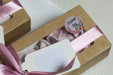 Zephyr in closed gift boxes.  Spruce cones from zephyr and Flowers from zephyr. Homemade zephyr.