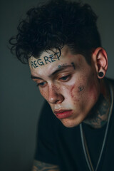 Fototapeta premium Marked by Regret: The Tale of a Young Outlaw's Redemption, AI Generative