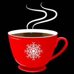 Hot coffee or tea red cup with snowflake isolated vector image