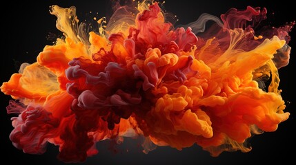 Color ink images moving through the air, Red and orange color explodes dynamite, A Symphony of Colors: Ethereal Ink Images Dancing in the Air - Abstract AI Cloud Explosion