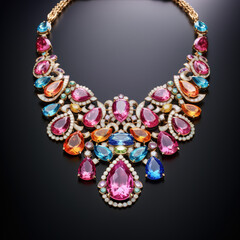 Necklace with colorful diamonds