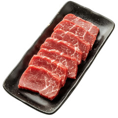 Premium Rare Slices Wagyu beef with high-marbled texture on plate, Transparent background