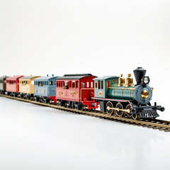 Vintage toy train set neatly arranged