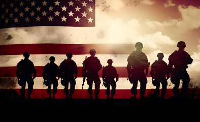 Silhouette of a soldier saluting the U.S. flag