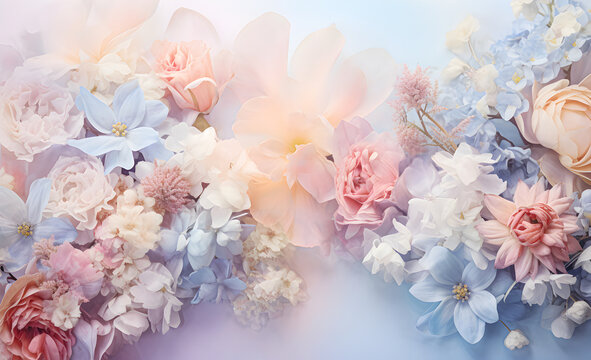 Soft blur pastel color bouquet background flowers