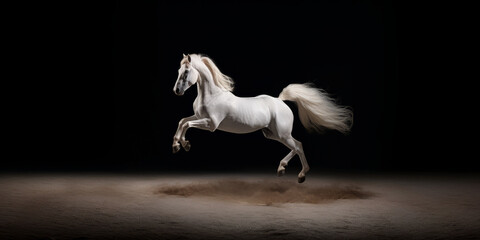 Obraz na płótnie Canvas Majestic White Horse Galloping in Darkness.