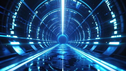 Blue light in the tunnel in futuristic style