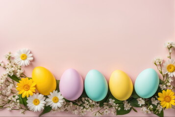 Obraz na płótnie Canvas Easter Egg Border with Fresh Spring Blooms