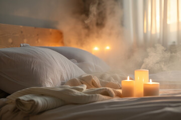Humidifier with candles and lamps in the bedroom