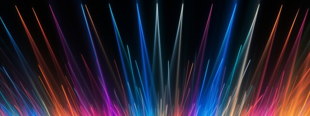 Lasershow background banner - Closeup of colorful laser beams rays in a club, disco, nightclub or on a festival, in the dark black night