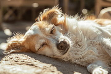 Lazy pet dog lounging in the sun