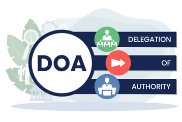 DOA Delegation of authority acronym. business concept background. vector illustration concept with keywords and icons. lettering illustration with icons for web banner, flyer