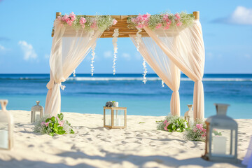 Fototapeta na wymiar Small altar on the beach, Romantic atmosphere, February, lifestyle concept, generative ai