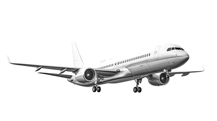 Fototapeta na wymiar White passenger aircraft fly isolated on transparent background