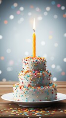 First birthday cake with colorful confetti bokeh in background