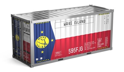 Freight shipping container with national flag of Wake Island on white background - 3D illustration