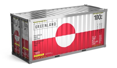 Freight shipping container with national flag of Greenland on white background - 3D illustration