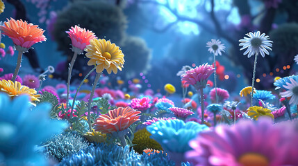 Fototapeta na wymiar Enchanted Bloom Ballet: Explore a Magical Garden where Animated Flowers Dance in Perfect Rhythm to the Laughter of Playful Fairies, Creating a Whimsical Symphony of Nature's Joyful Harmony