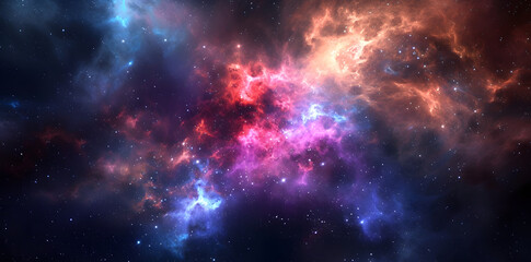 Naklejka premium Colorful space galaxy cloud nebula with fluid organic forms in light crimson and light azure. This starry night cosmos supernova background wallpaper showcases a realistic fantasy artwork.