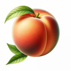 Fresh peach isolated. Organic nectarine or peach with green leaf on white background