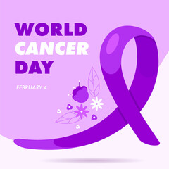 World cancer day banner with violet ribbon