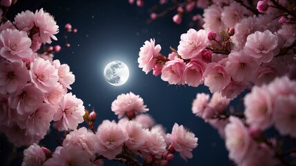 月夜の桜　generative ai - obrazy, fototapety, plakaty