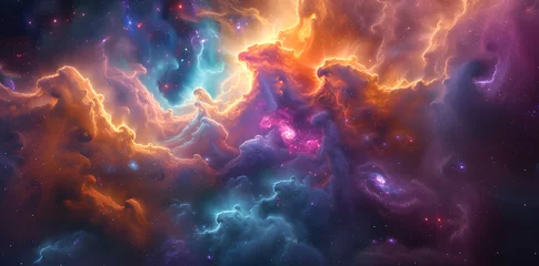 Foto op Aluminium Colorful space galaxy cloud nebula with fluid organic forms in light crimson and light azure. This starry night cosmos supernova background wallpaper showcases a realistic fantasy artwork. © jex