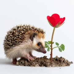 Fototapeta premium Small Hedge Standing Next to Red Flower