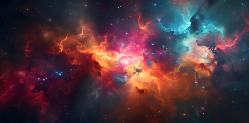 Fototapeta na wymiar Colorful space galaxy cloud nebula with fluid organic forms in light crimson and light azure. This starry night cosmos supernova background wallpaper showcases a realistic fantasy artwork.
