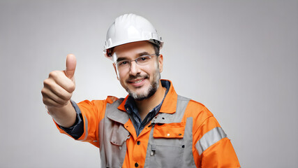 Engineer show thumbs up with copyspace, Generative AI illustration