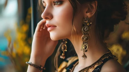 Poster Close-up of a woman adorned in exquisite traditional earrings © Artyom
