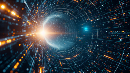 Technology and Science , futuristic technologies, Artificial intelligence, neons, particles, electronic neons, lights background.