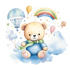 Obraz premium A cute brown teddy bear sits atop a fluffy white cloud in this charming photo.