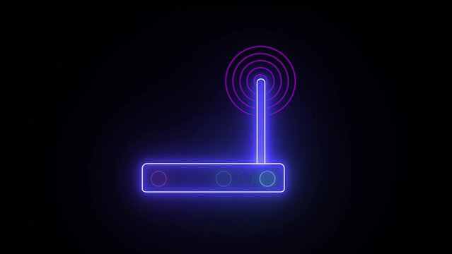 Neon multicolored wireless router. An example of sharing a wifi network in vector form.