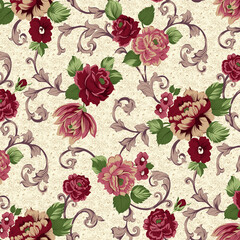 Seamless floral pattern beige background  graphic art work design.