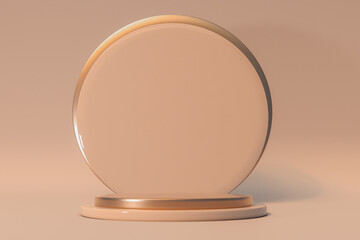 3D beige minimal composition for mockup products display. Stage showcase on pedestal display beige studio