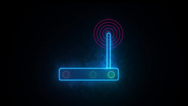 Neon multicolored wireless router. An example of sharing a wifi network in vector form.