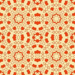 Seamless contour pattern with original Slavic ornament. Beige on an orange background. Vector illustration